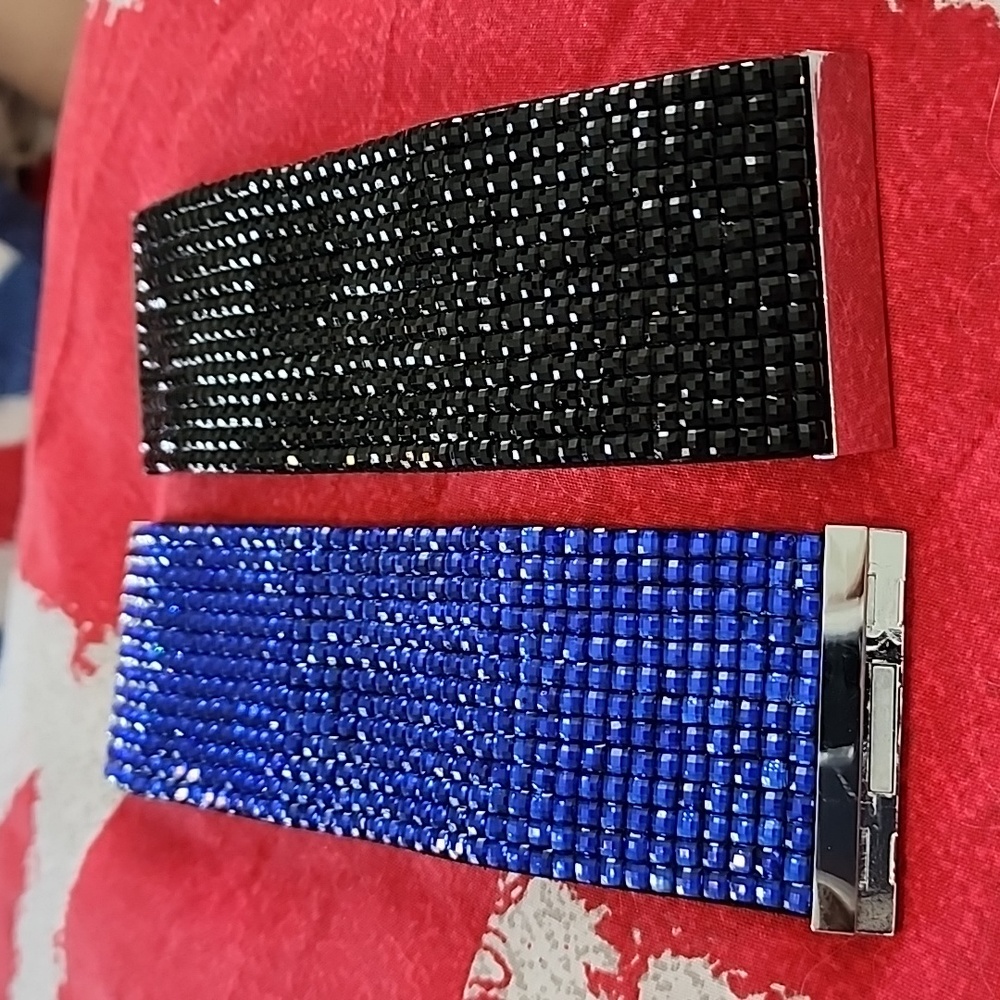 Bracelet Bundle - Set of 2 Rhinestone Bracelets with Magnetic Closure - 7" Wrist